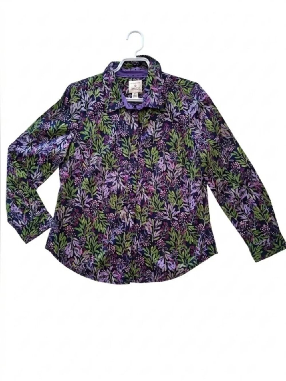 NWT Appleseed’s Cotton Blend Botanical Chic Statement Button Down Shirt Size 8P